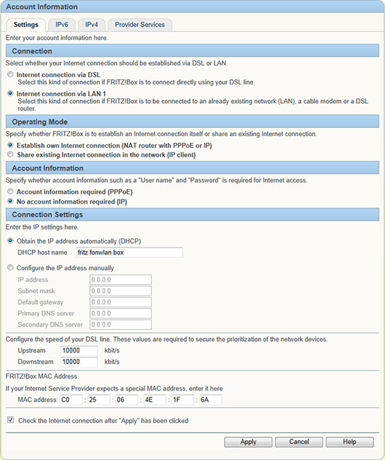 AVM Fritzbox 7390 Configuring Ethenet WAN Mode