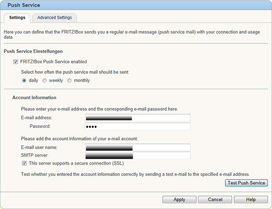 AVM Fritzbox 7390 Configuring Sending Logs Via Email
