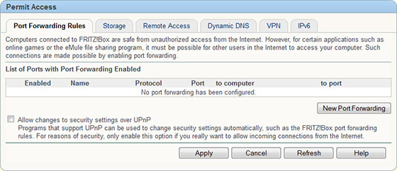 AVM Fritzbox 7390 Port Forwarding Rules