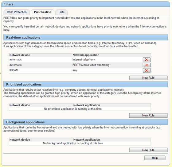 AVM Fritzbox 7390 Quality of Service Prioritisation Page