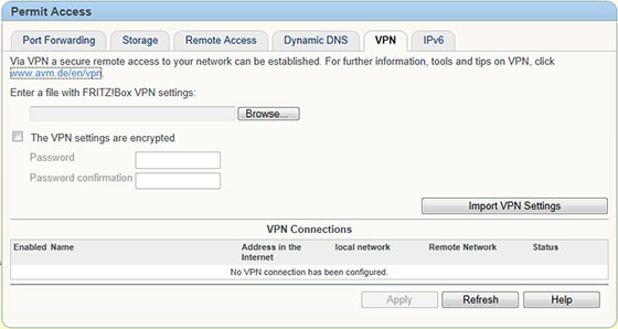 AVM Fritzbox 7390 VPN Settings