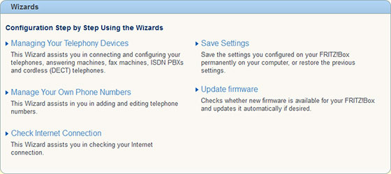 AVM Fritzbox 7390 Configuration Wizards