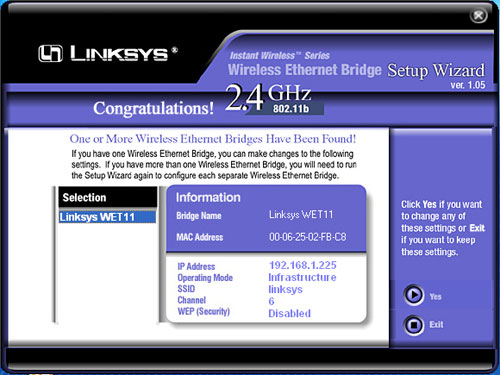 Configuring the Linksys WET11