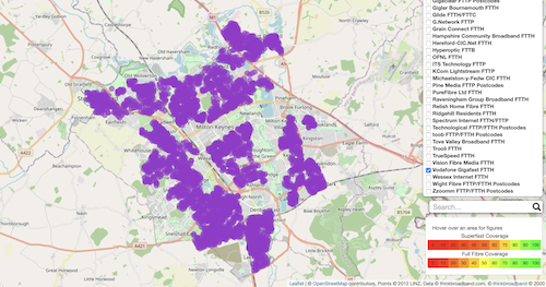Map of CityFibre full fibre in Milton Keynes
