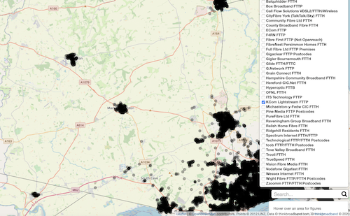 Map of KCom full fibre in East Yorkshire