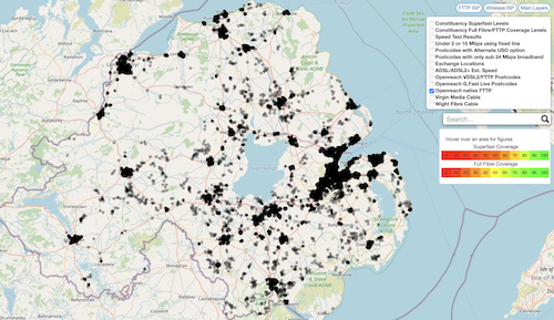 Map of Openreach FTTP in Northern Ireland