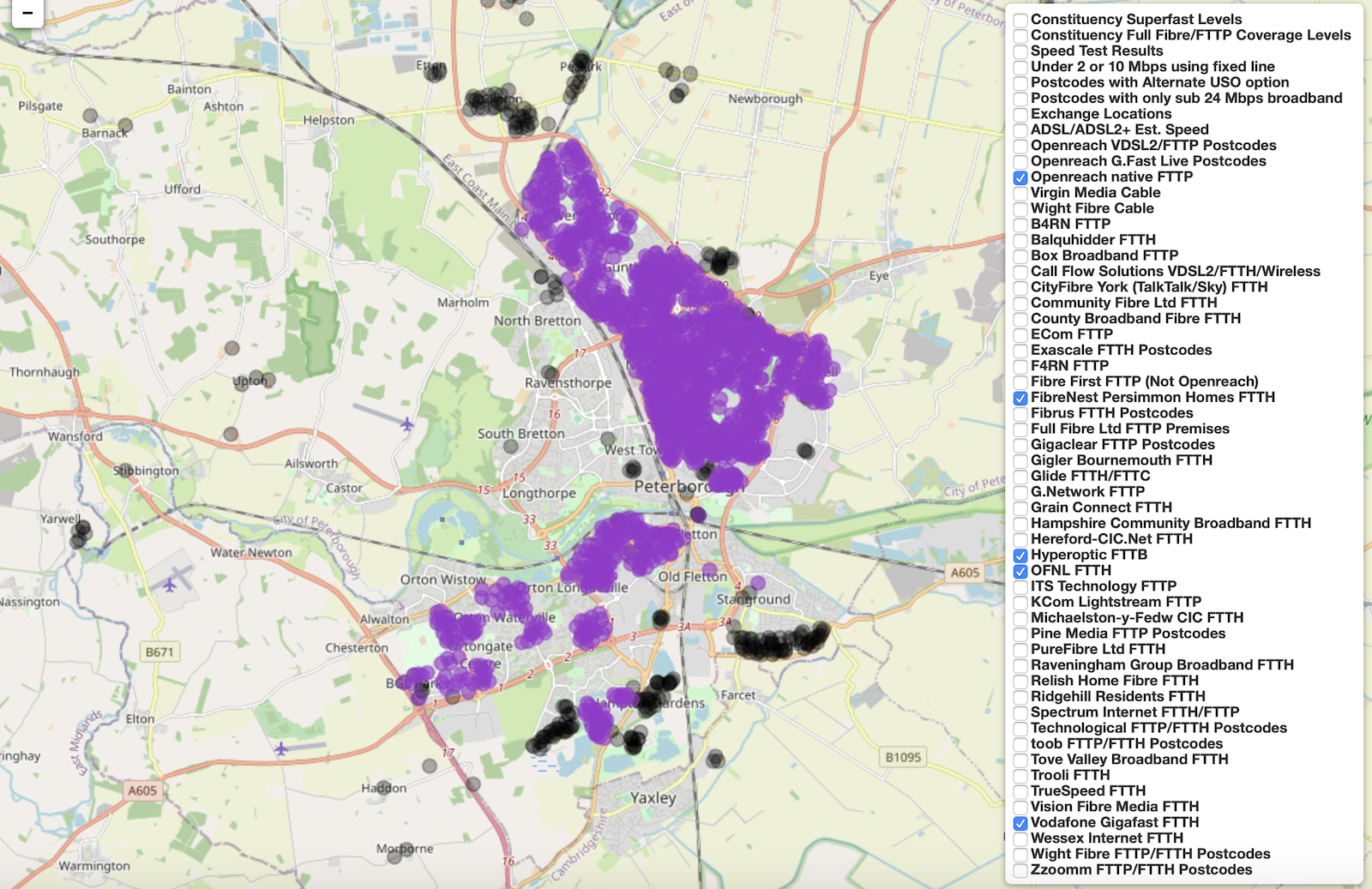 Hey Broadband Coverage Map Peterborough Joins The 50% Or More Full Fibre Coverage Club | Thinkbroadband