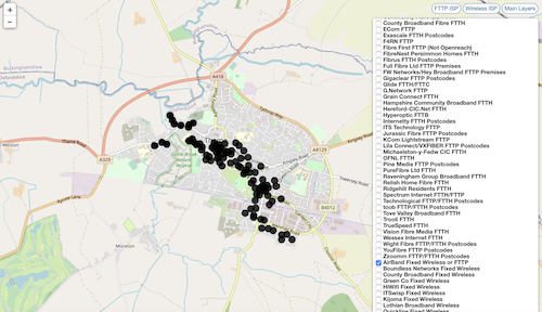 Map of Airband coverage in Thame