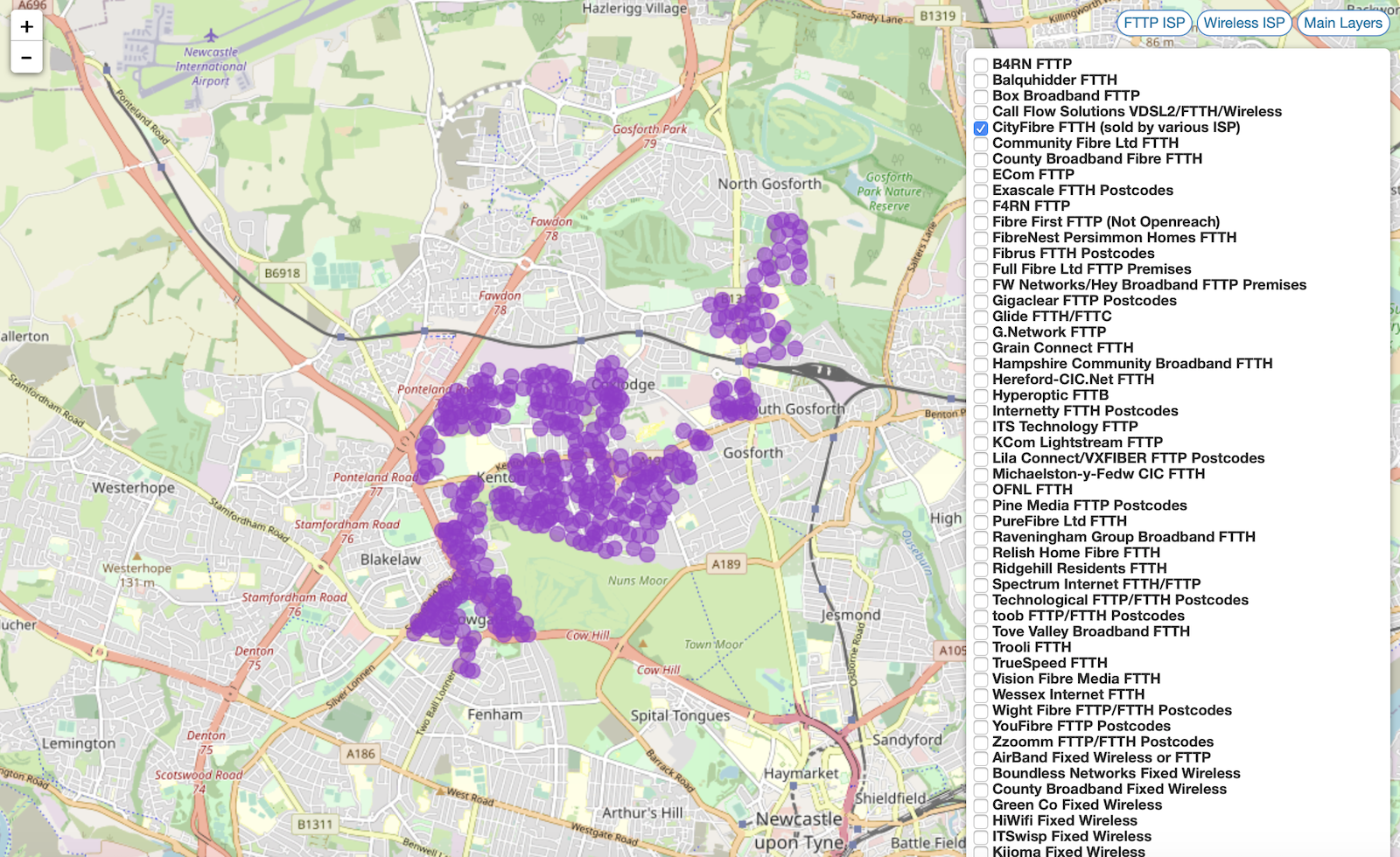 Map Of Fibre Broadband Availability Map Of Zen Internet Full Fibre 900 Plus Service In Newcastle |  Thinkbroadband