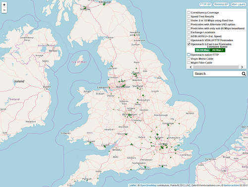 G.fast footprint across the UK as of 18th November 2018
