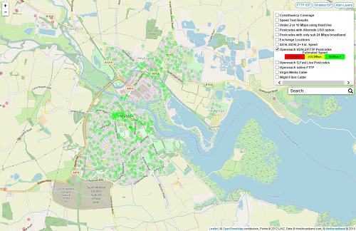 Maldon and Heybridge area showing VDSL2 speeds in postcodes