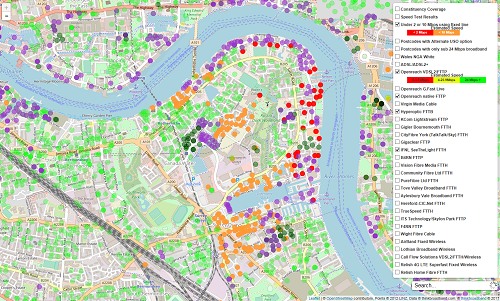 Map showing fixed line options in Rotherhithe