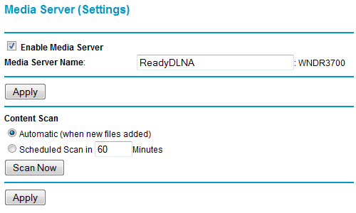 Netgear WNDR3700 Media server settings