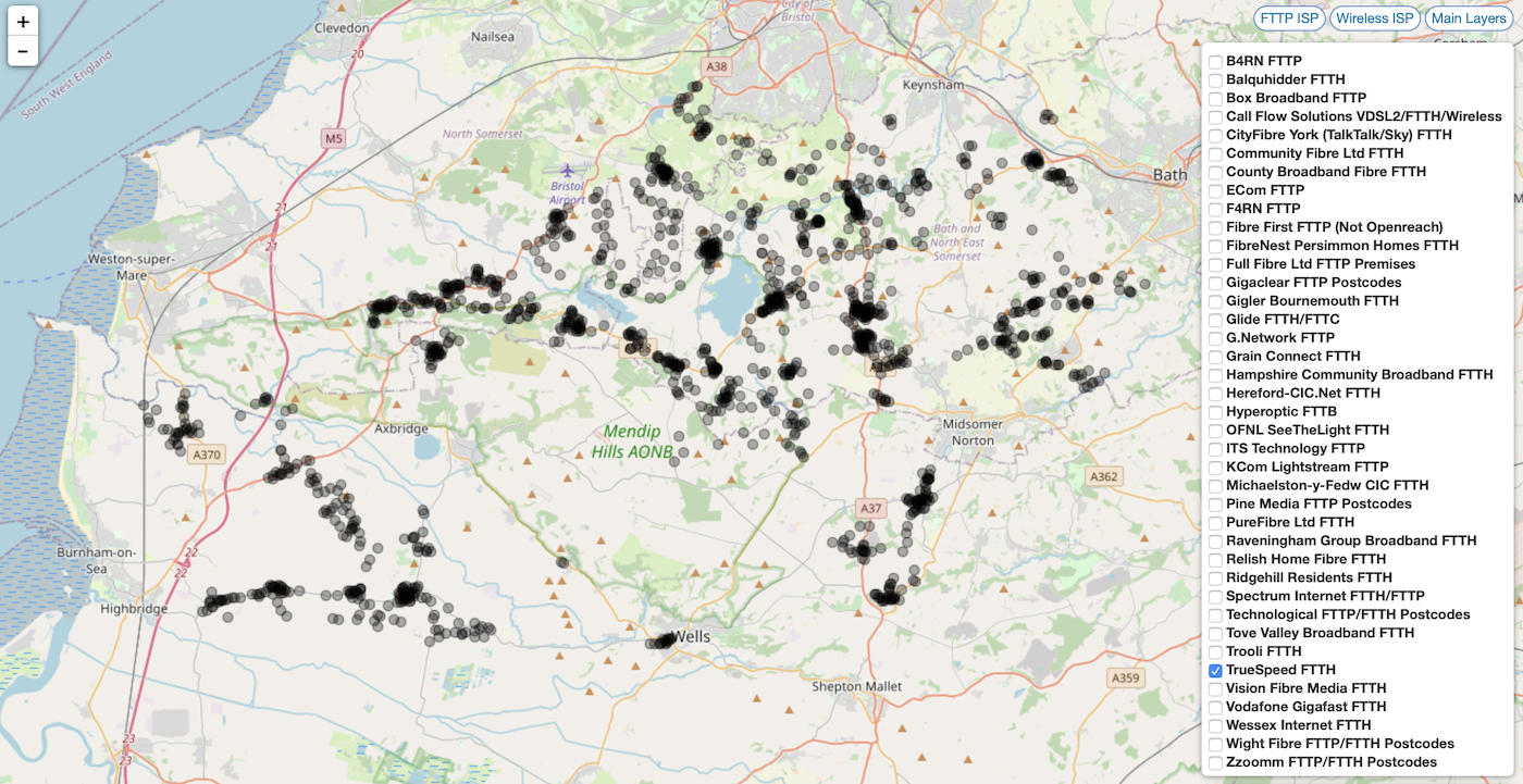 Truespeed FTTP footprint July 2020