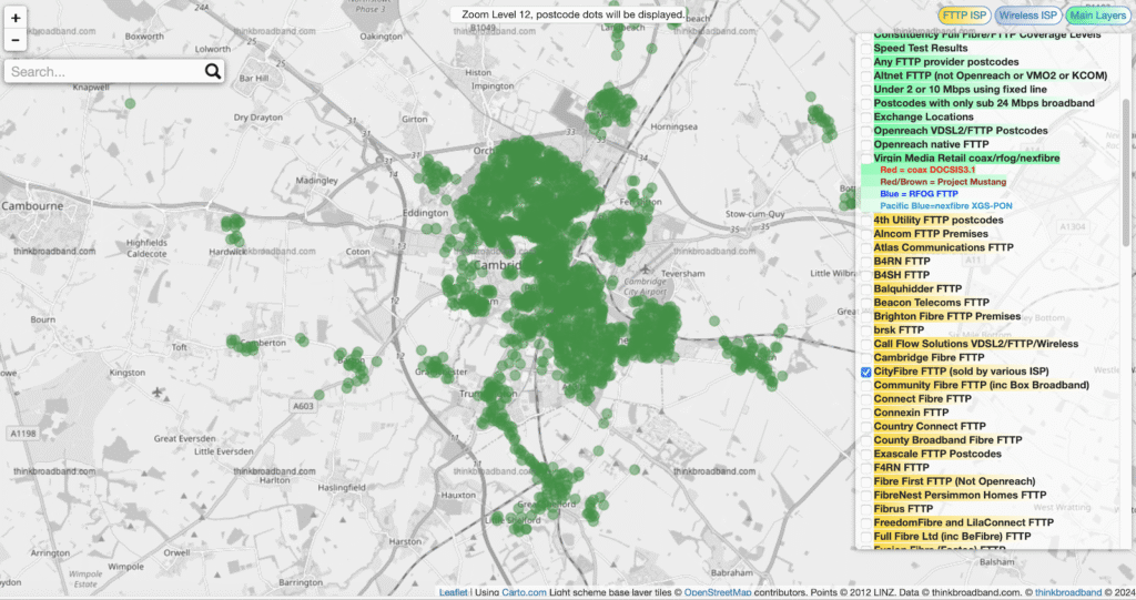 Cambridge CityFibre footprint