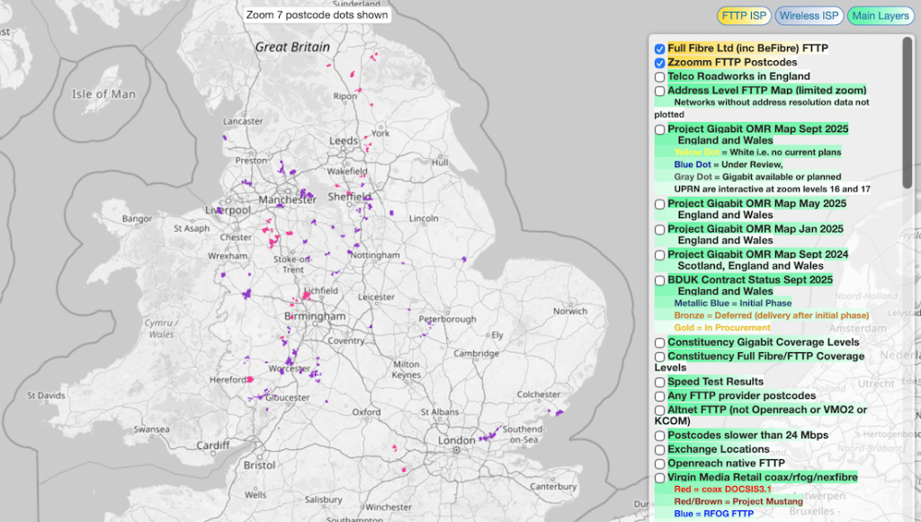 Zzoomm and FullFibre Ltd footprints