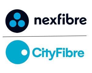 Nexfibre and Cityfibre logos above each other