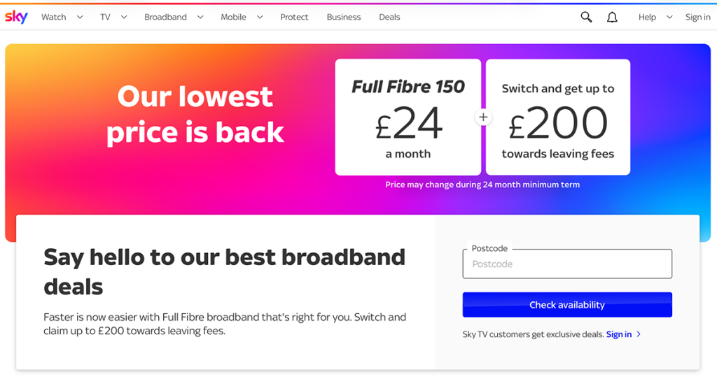 Screenshot of Sky website which has price increase mention simply states it may change without any amounts